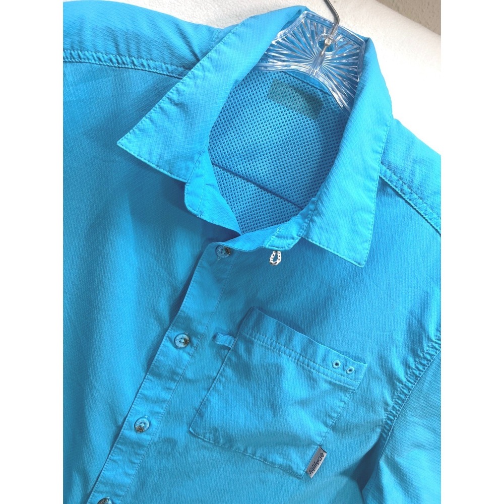 Columbia PFG Mens Short Sleeve Fishing Shirt Blue Ripstop Button Down Large